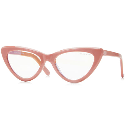 Milah by Glamour Glasses featuring a bold salmon pink cat eye frame - 45 degree front shot