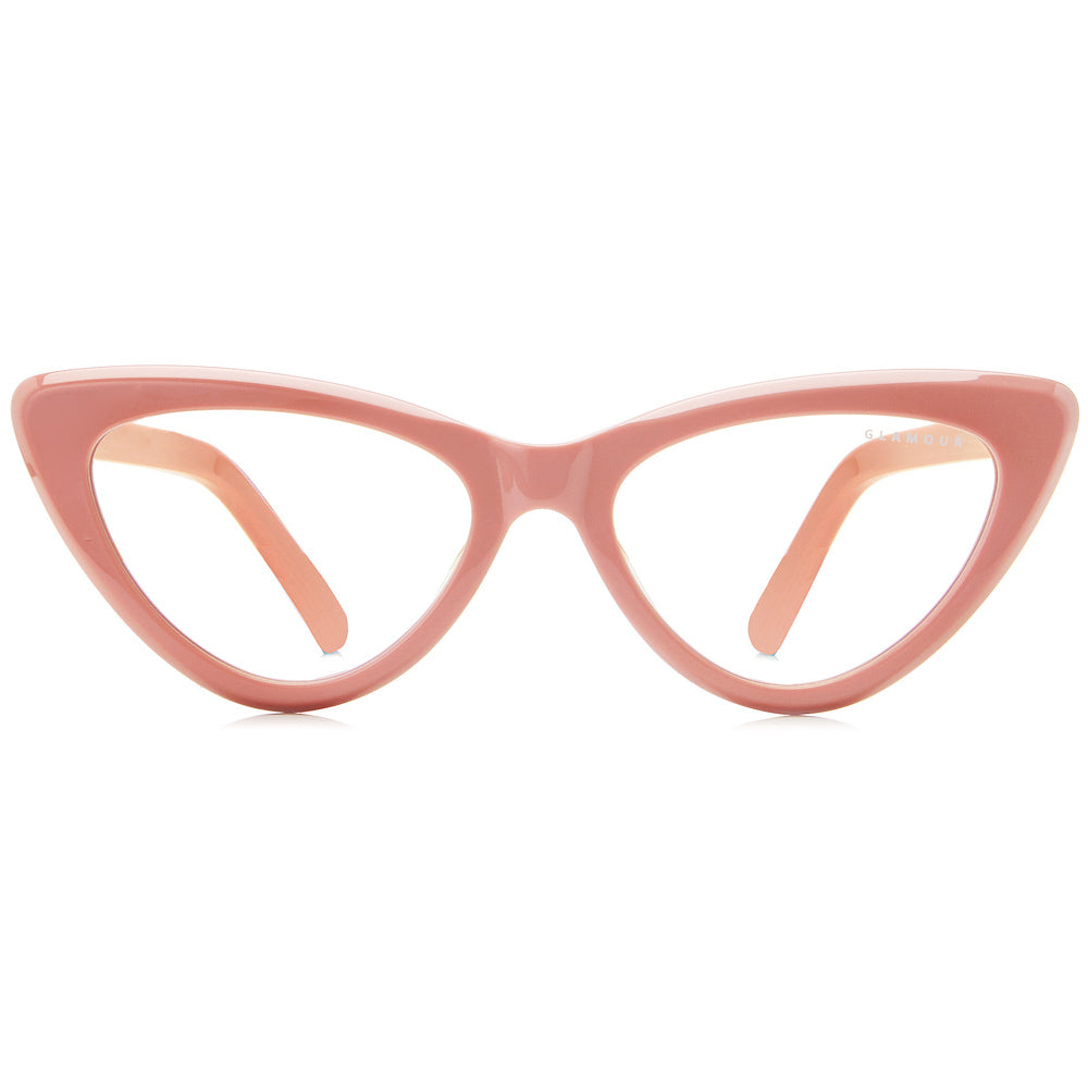 Milah by Glamour Glasses featuring a bold salmon pink cat eye frame - front shot