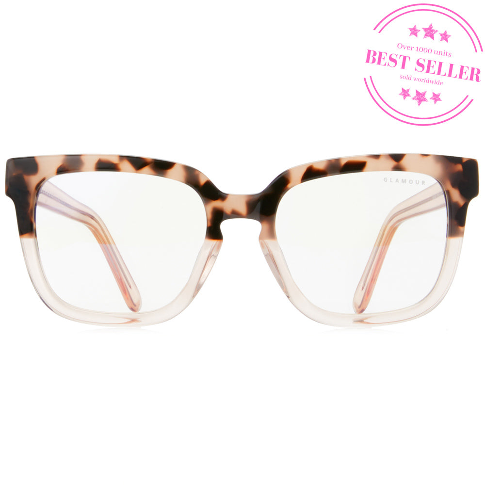 Varli by Glamour Glasses featuring an oversized leopard print and champagne-rose frame - front shot