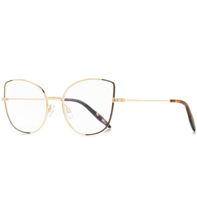 Foxy by Glamour Glasses featuring a oversized cat-eye frame in a delicate gold and brown - 45 degree front shot
